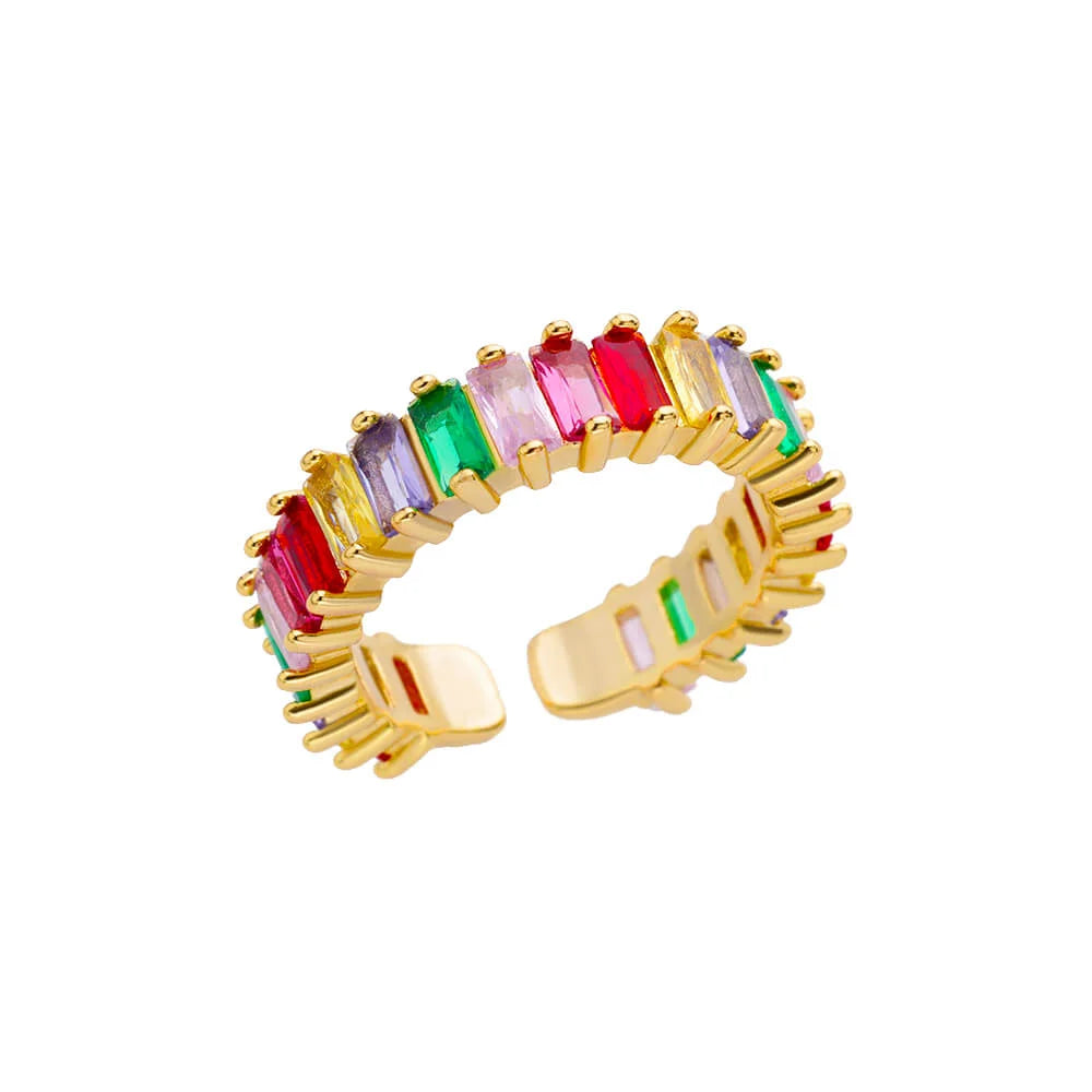 Colorful Zircon Rings For Women Gold Color Stainless Steel Colored Cubic Zirconia Ring Luxury Fashion Wedding Party Jewelry Gift