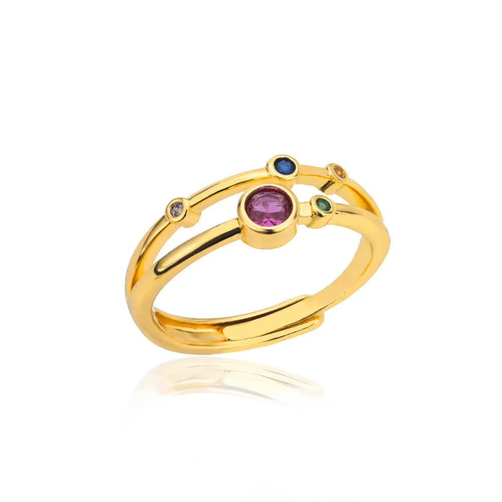 Colorful Zircon Rings For Women Gold Color Stainless Steel Colored Cubic Zirconia Ring Luxury Fashion Wedding Party Jewelry Gift