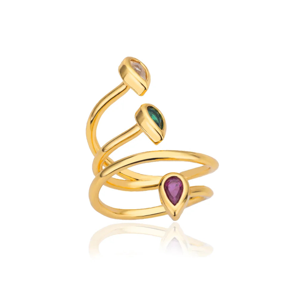 Colorful Zircon Rings For Women Gold Color Stainless Steel Colored Cubic Zirconia Ring Luxury Fashion Wedding Party Jewelry Gift