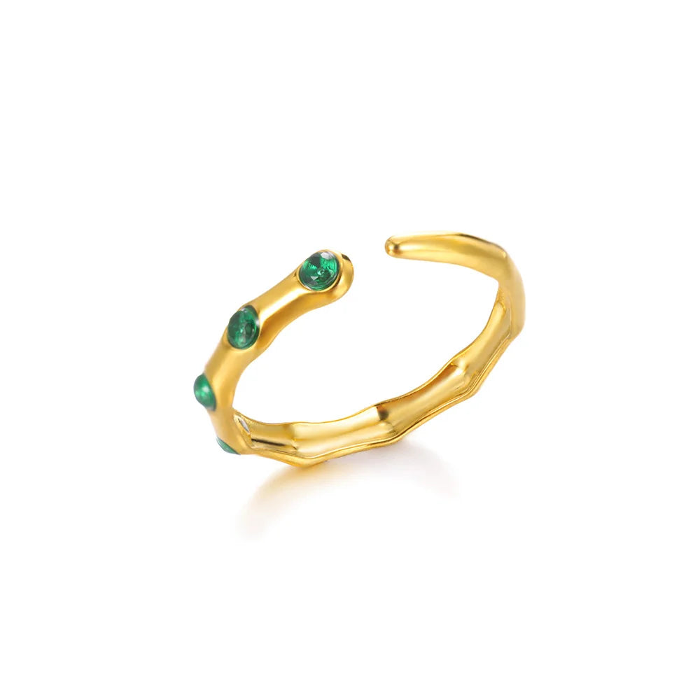Colorful Zircon Rings For Women Gold Color Stainless Steel Colored Cubic Zirconia Ring Luxury Fashion Wedding Party Jewelry Gift