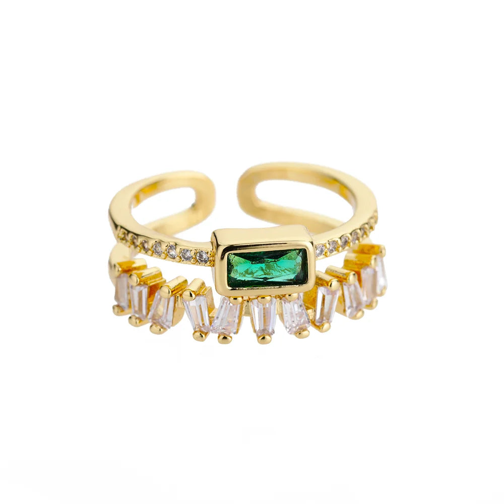 Colorful Zircon Rings For Women Gold Color Stainless Steel Colored Cubic Zirconia Ring Luxury Fashion Wedding Party Jewelry Gift