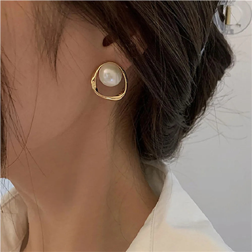 Rhinestone Pearl Earrings for Women Girl Geometry Handcrafted Micro Paved Flower Heart Stud Earring Jewelry