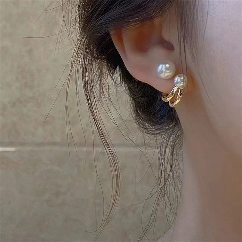 Rhinestone Pearl Earrings for Women Girl Geometry Handcrafted Micro Paved Flower Heart Stud Earring Jewelry