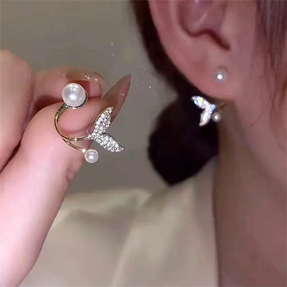 Rhinestone Pearl Earrings for Women Girl Geometry Handcrafted Micro Paved Flower Heart Stud Earring Jewelry
