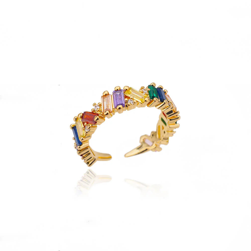 Colorful Zircon Rings For Women Gold Color Stainless Steel Colored Cubic Zirconia Ring Luxury Fashion Wedding Party Jewelry Gift