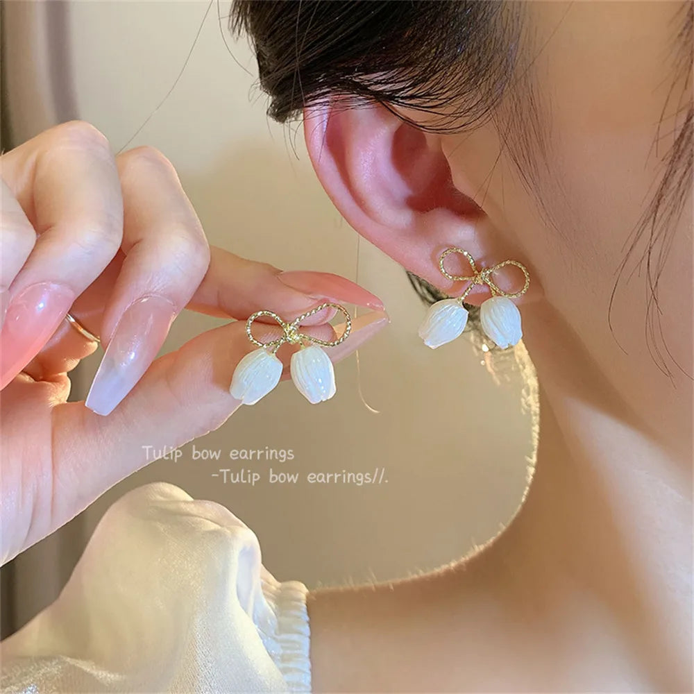 Rhinestone Pearl Earrings for Women Girl Geometry Handcrafted Micro Paved Flower Heart Stud Earring Jewelry