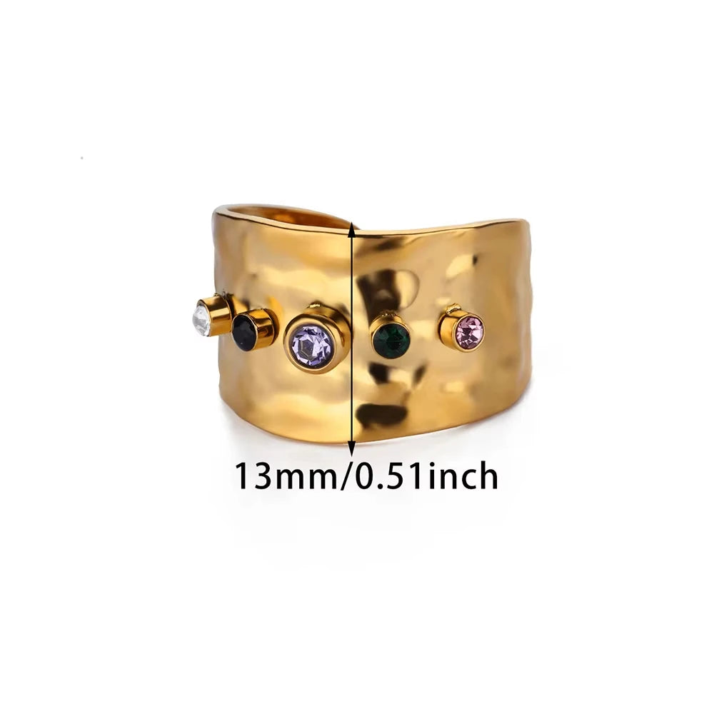 Colorful Zircon Rings For Women Gold Color Stainless Steel Colored Cubic Zirconia Ring Luxury Fashion Wedding Party Jewelry Gift
