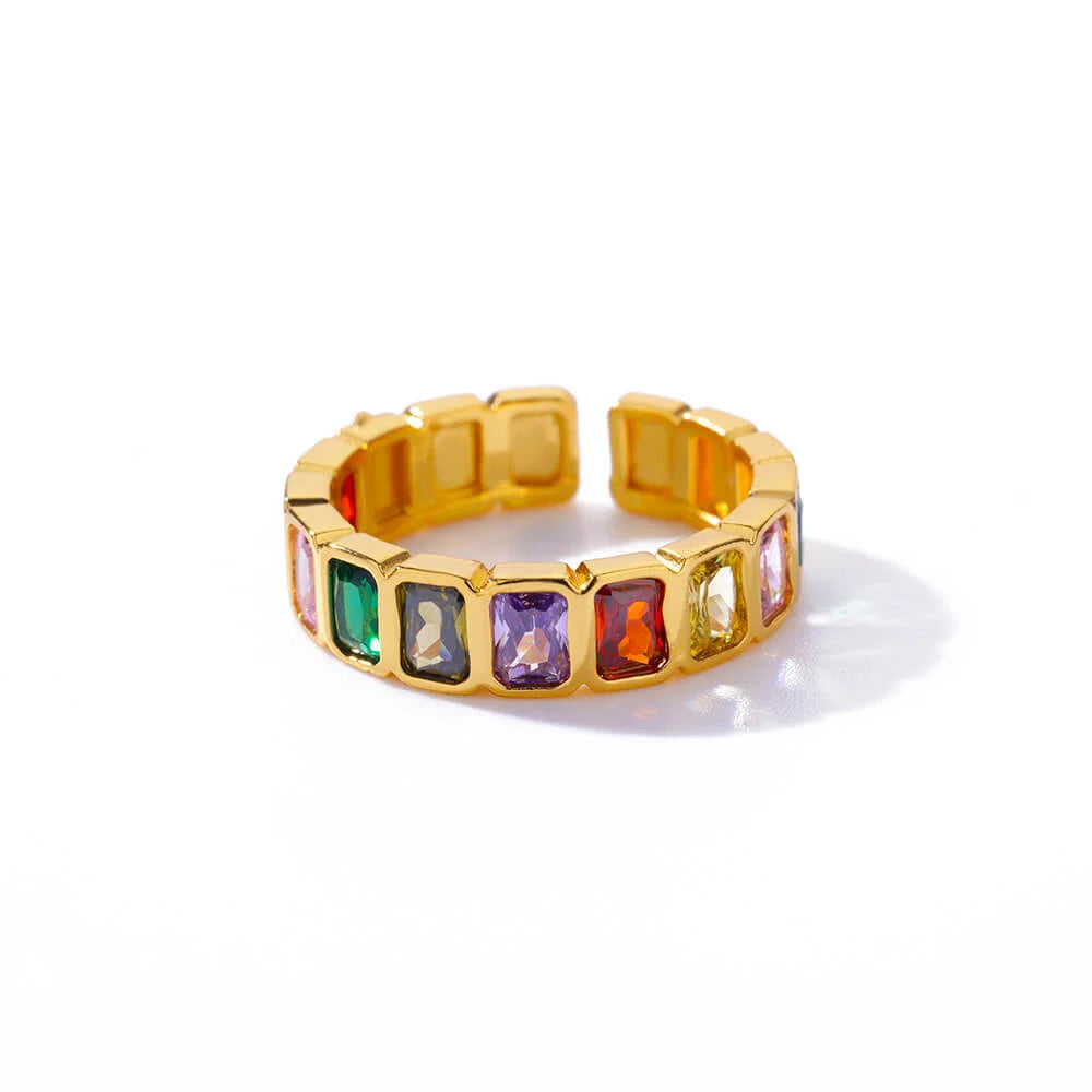 Colorful Zircon Rings For Women Gold Color Stainless Steel Colored Cubic Zirconia Ring Luxury Fashion Wedding Party Jewelry Gift