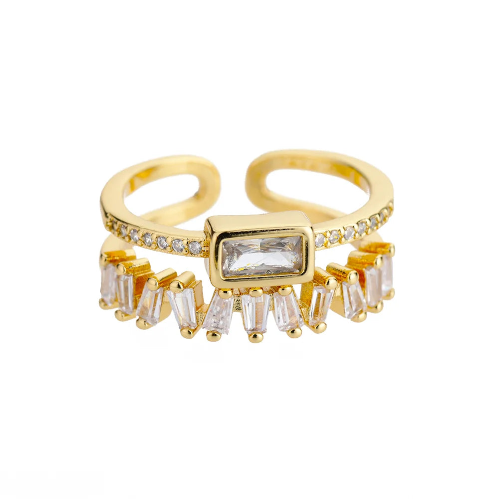 Colorful Zircon Rings For Women Gold Color Stainless Steel Colored Cubic Zirconia Ring Luxury Fashion Wedding Party Jewelry Gift